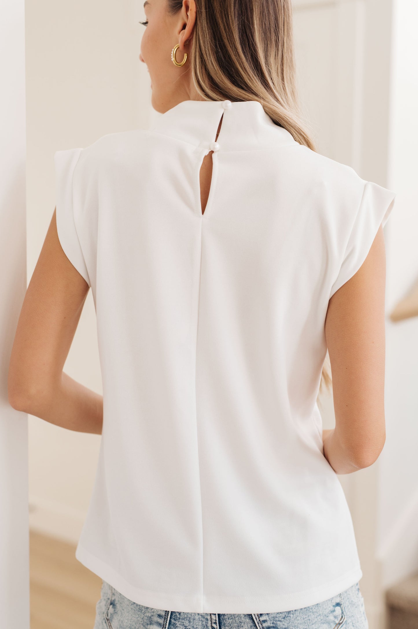 Overqualified Mock Neck Cap Sleeve Top